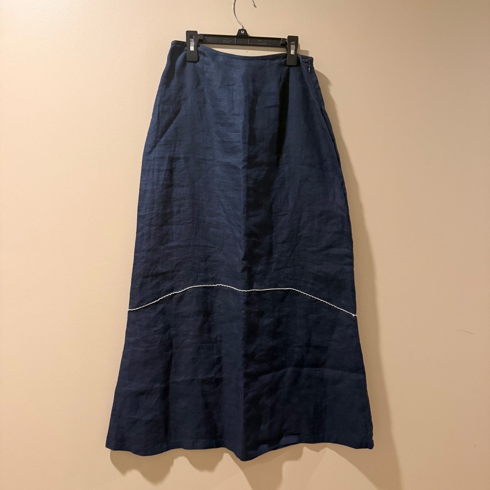 Karavan Maxi Skirt Womens S Navy Embroidered Laganlook Classic Asymmetrical‎ EUC